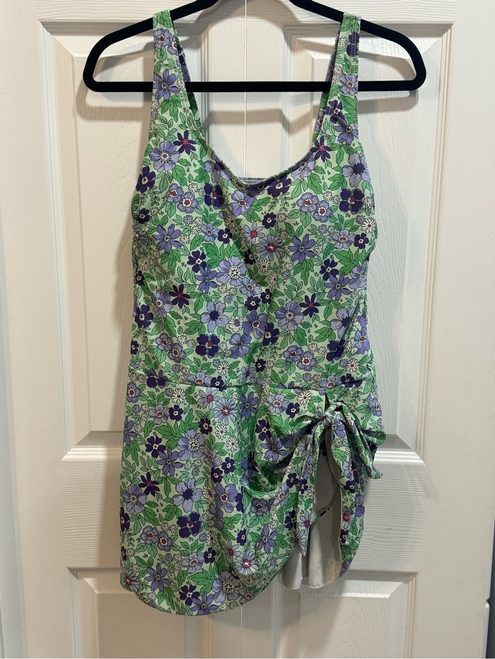 Floral Tie-Waist Kids One-Piece Swimsuit - Green & Purple